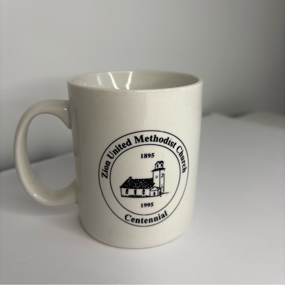 Zion United Methodist Church White Ceramic Mug Coffee Cup 1895 1995 Centennial